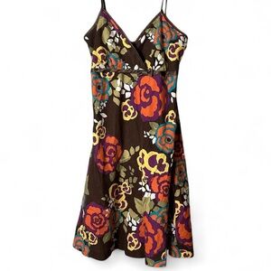 Y2k Twee Floral Spaghetti-Strap Dress in Brown